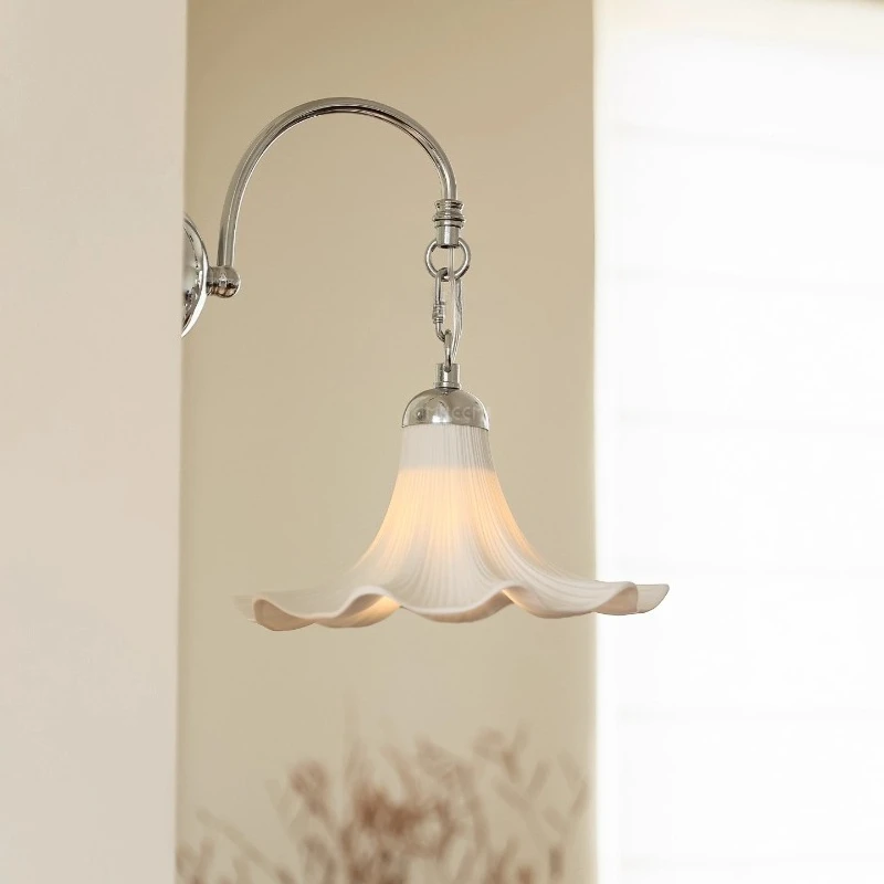 

Антикварные керамические настенные светильники с цветами во французском стиле, прикроватные тумбочки для спальни, ретро ваби-саби, ресторан, гостиная, фон, светодиодные бра