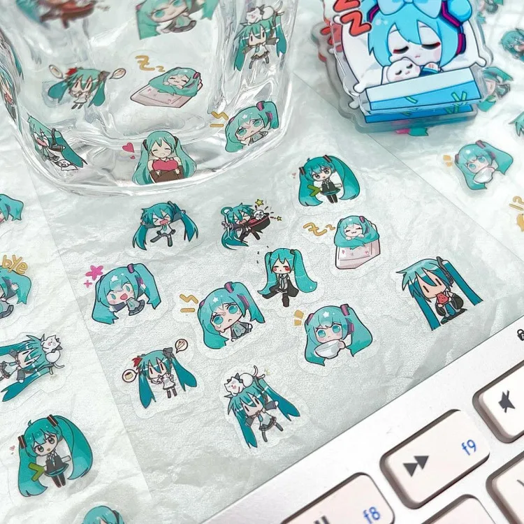 Anime Cartoon Miku Diy Nail Stickers Transparent Sticker Water Cup Handbook Decoration Accessories Nail Art Supplies Girls Gift