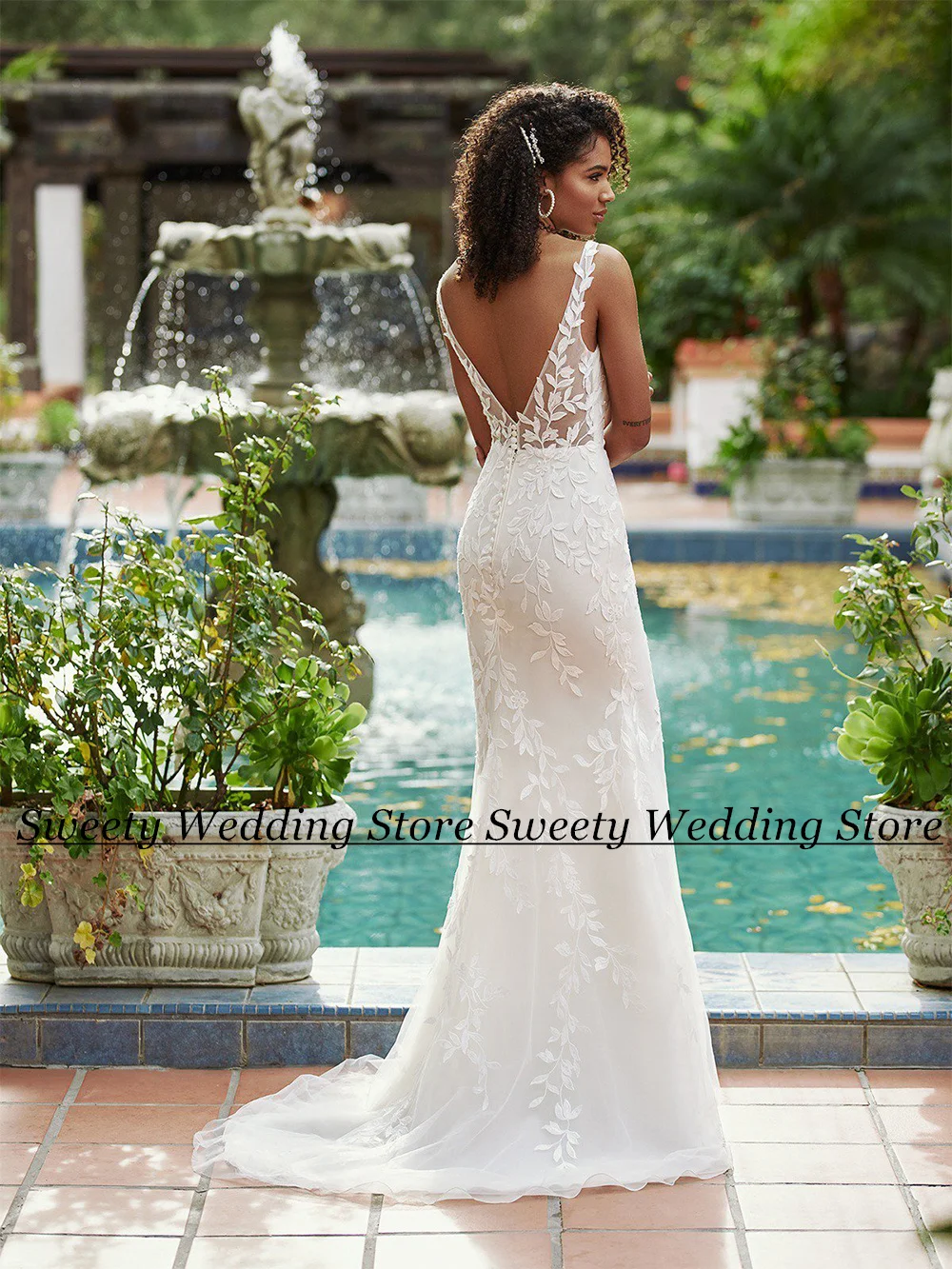 Vestido De Noiva Wedding Dress Sexy V Neck Sleeveless Boho Lace Applqiue Sweep Train Backless Mermaid Summer Bridal Gown