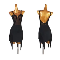 New Summer Women Sexy Suspender Latin Dance Dress Training Dress Backless Latin Dance Skirt Tassel Style Dance Dress