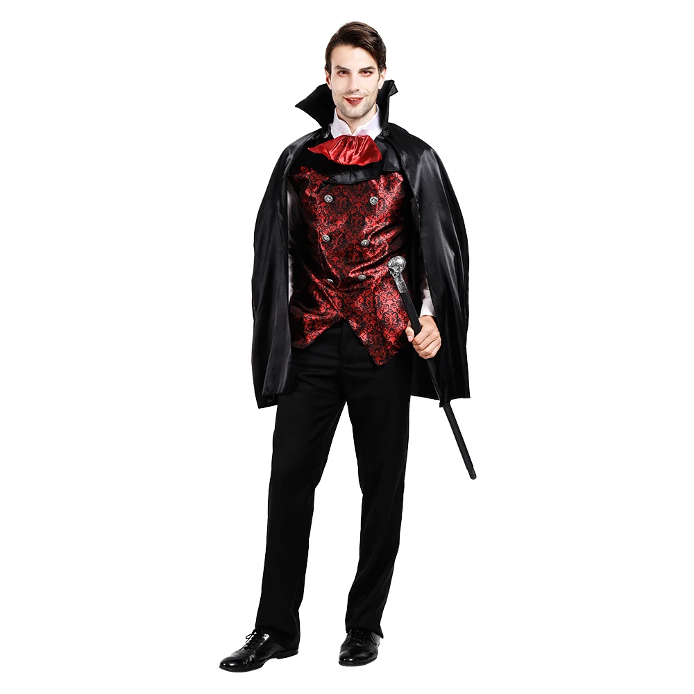 Men's Elegant Vampire Cosplay Costume with Cloak Adult Halloween Outfits Carnival Easter Purim Fancy Dress