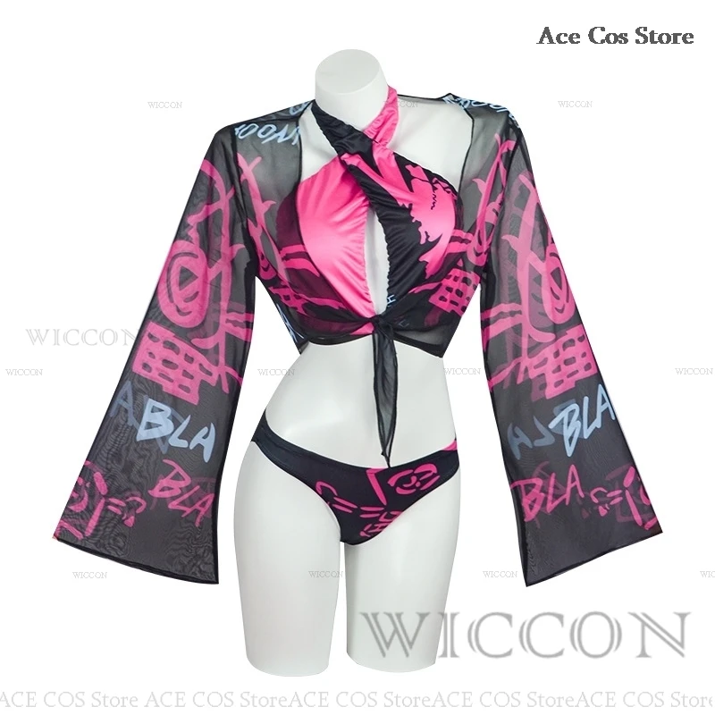 LOL Arcane Jinx swimsuit Beachwear Costumes For Women Cosplay Jinx LOL League Of Legends Anime Jinx Costume With Wig