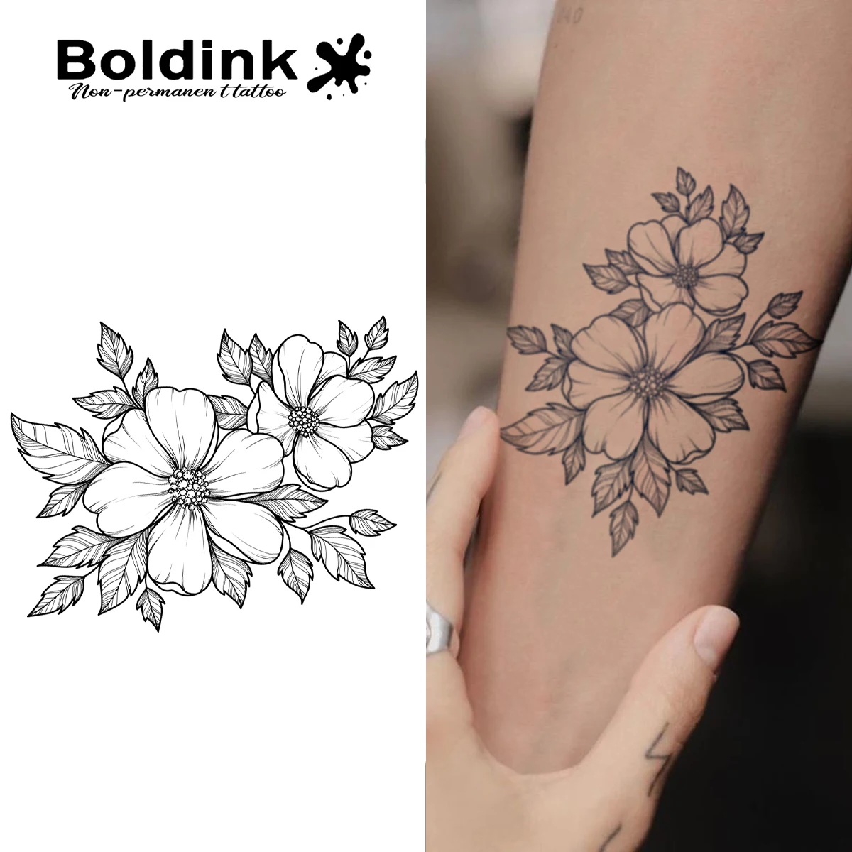 

Flower Temporary Tattoo,Lasts To 15 Days New Technology Magic Waterproof Semi Permanent Sticker.