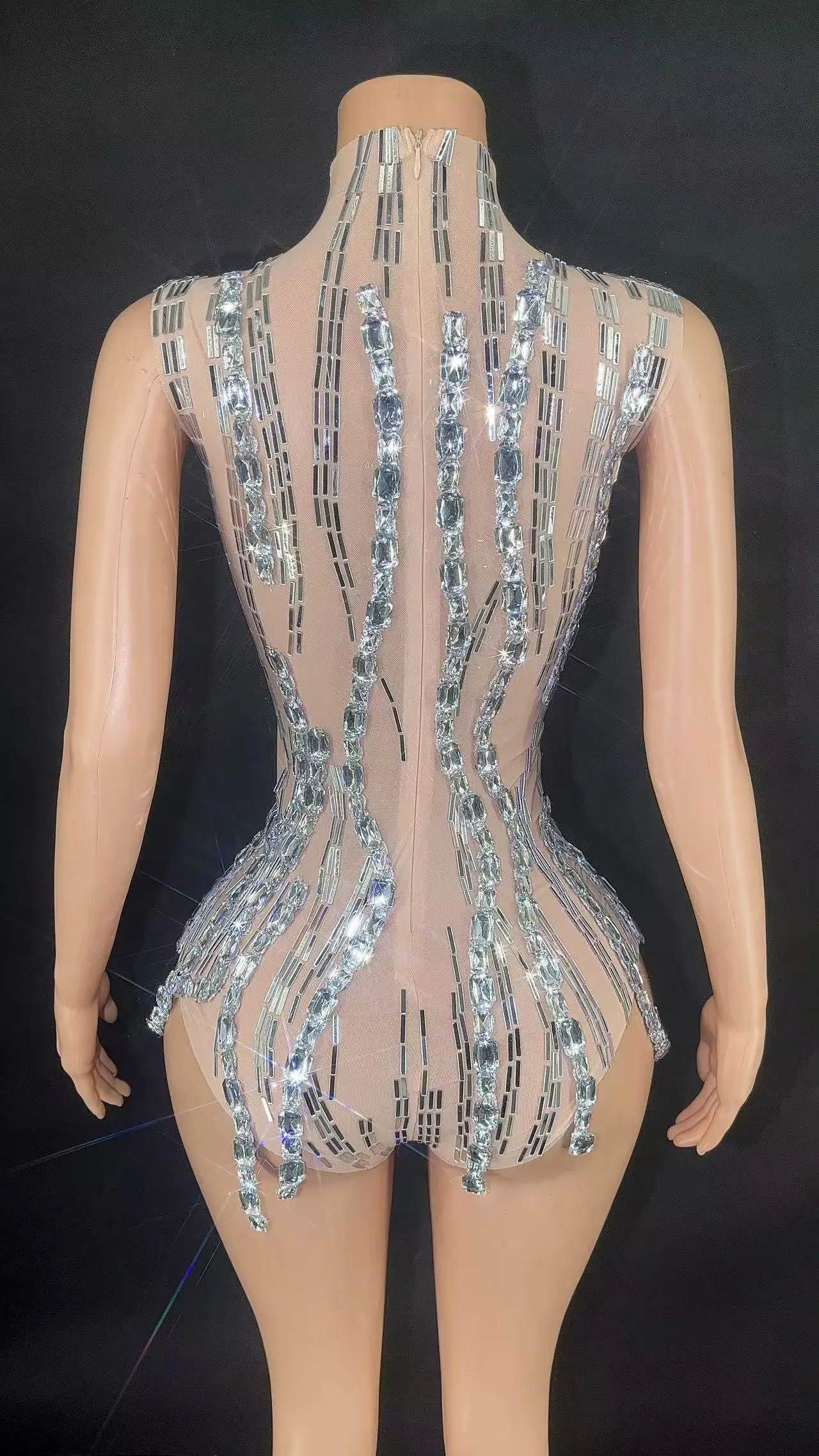 Sexy Skinny Sequins Mirrors Jumpsuit DanceWear Transparent Leggings Stretch CostumeOutfit Performance Outfit