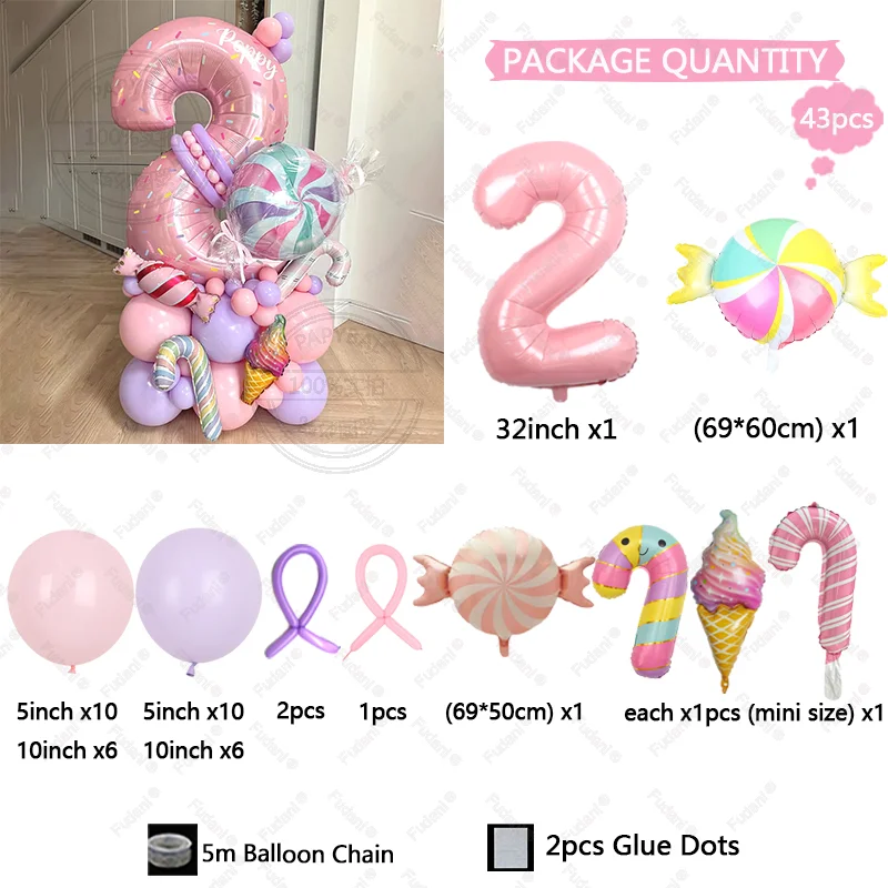 เสาลูกโป่งธีมอมยิ้มสีชมพูหวาน พร้อมตัวเลขขนาด 32 นิ้ว สำหรับงานวันเกิดเด็กผู้หญิง ไอศกรีม ของตกแต่งงานปาร์ตี้ ของขวัญเด็ก ของเล่น