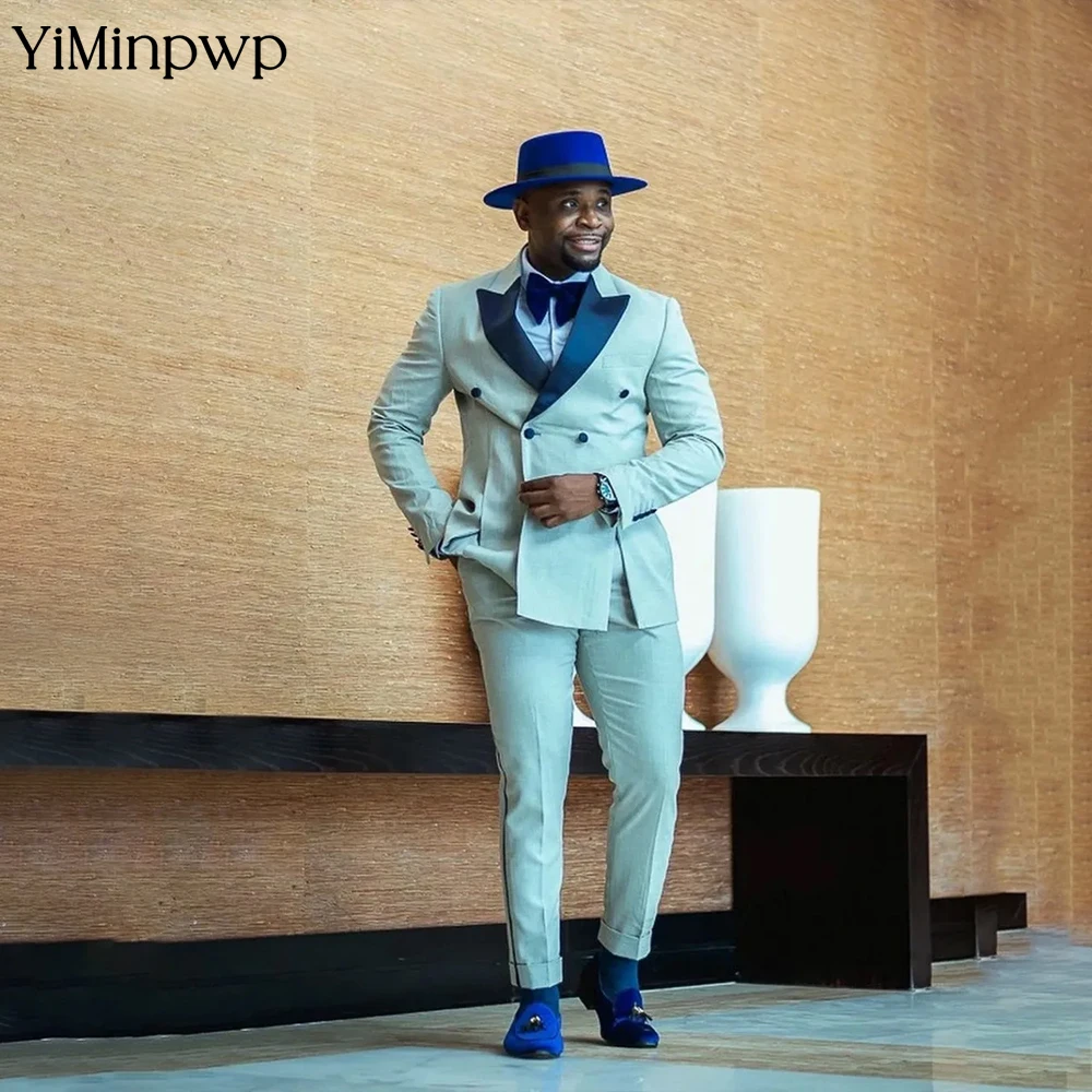 

YiMinpwp Men Suit 2 Pieces Office Contrast Lapel Peak Lapel costume homme de mariage One Breasted Satin Lapel for Special Occa