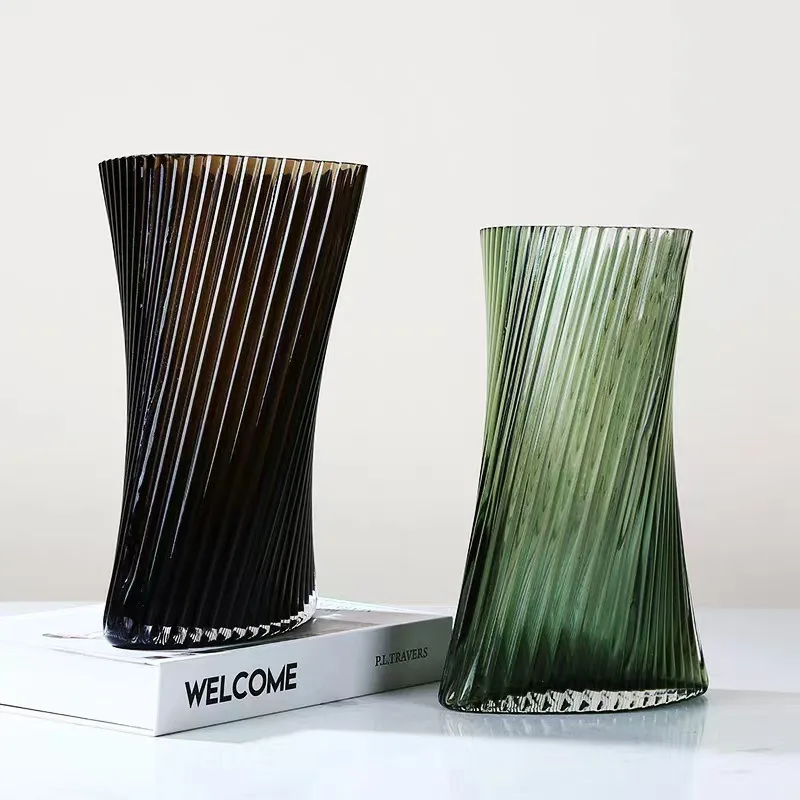 New Nordic Modern Minimalist Home Living-Room Decor Vertical Stripe Glass Vase High-End Entryway