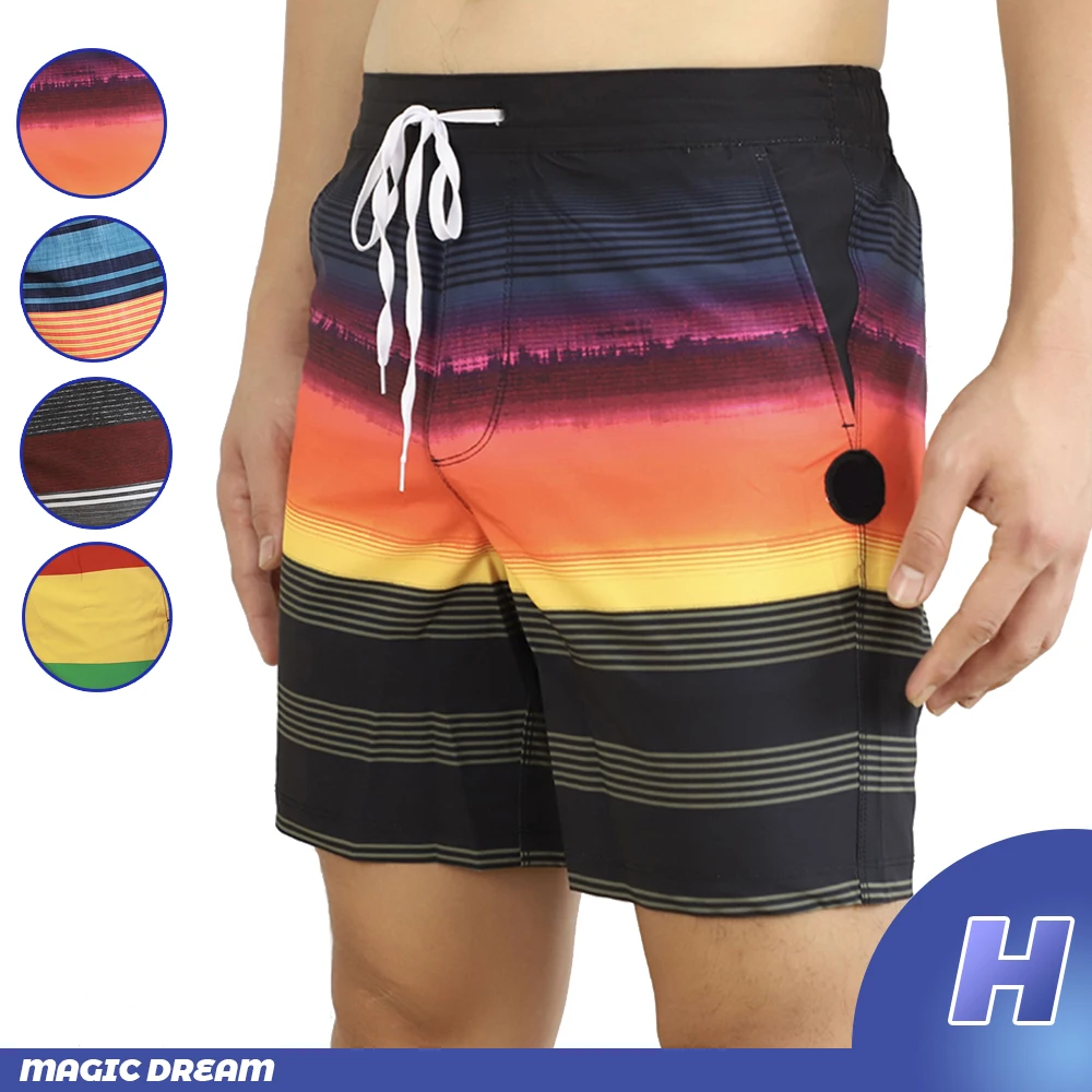 

Striped Men Quick Dry Board Shorts Beach Shorts With Label Swimming Pants Stretch Fitness Sports Shorts Waterproof Surf Shorts