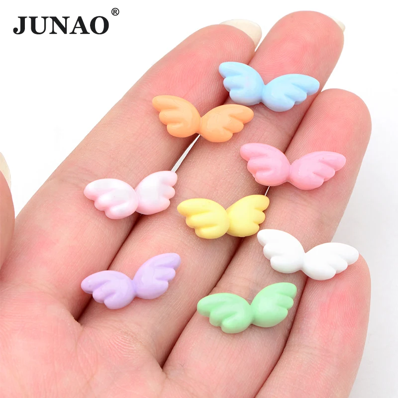 JUNAO 20Pcs 7*18mm Mix Color Cartoon Wing Resin Charms Flatback Cabochon For DIY Phone Case Crafts Decoration Accessories