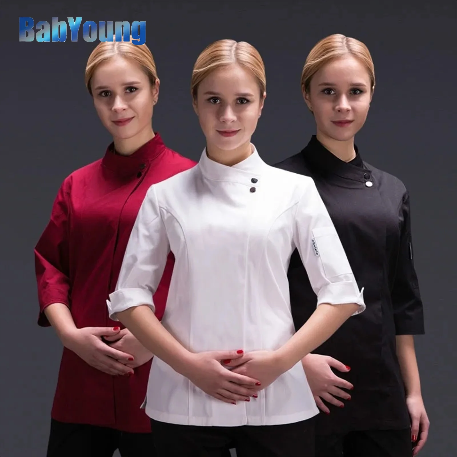 Women Restaurant Clothes Chef Waitress Jacket Work Uniform New Fashion Food Service Barista Wear