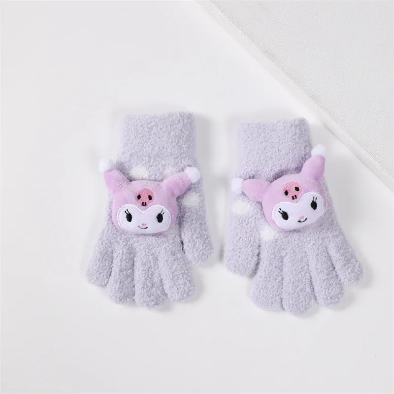 Sanrio My Melody-guantes de invierno para niños, guantes de punto con cinco dedos divididos, dibujos animados, Kuromi, grueso, frío y cálido, hombres y niñas