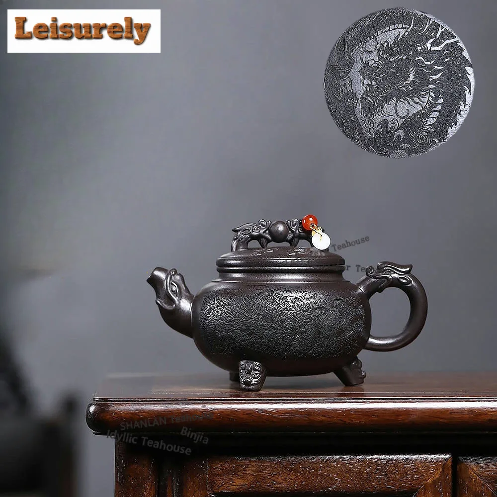 

300ml Classic Yixing Purple Clay Teapots Handmade Engraved Pot Raw Ore Stone Yellow Mud Kettle Zisha Tea Set Tableware Gifts