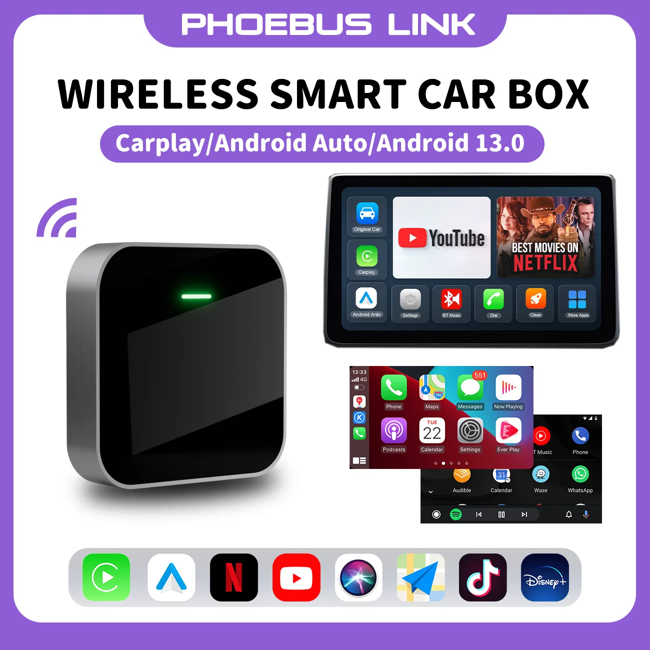 

High quality Wireless CarPlay Adapter Bulit in Goole Stroe Support Netflix YouTube Android Auto Plug&Play Portable Connectivity