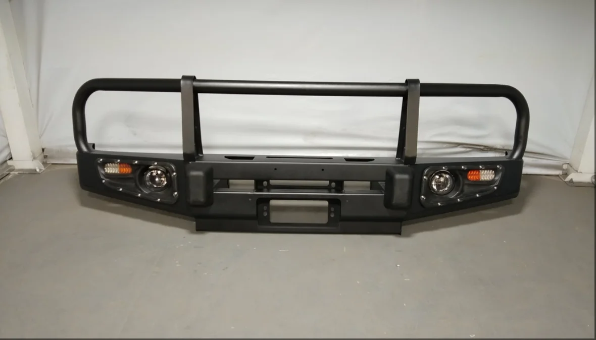 Steel Front Bumper With Bull Bar, Tow Hook Cut-Outs, Bolt-On For Nissan Patrol Y60, High Quality, Brand New.