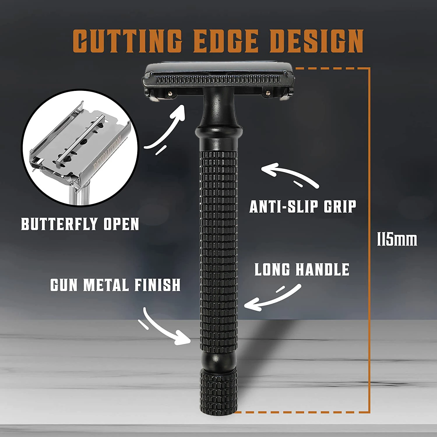 Double Edge Safety Razor Butterfly Open Long Handle Razor 10 Stainless Steel Double Edge Blades Clean Shaving Razor for Men