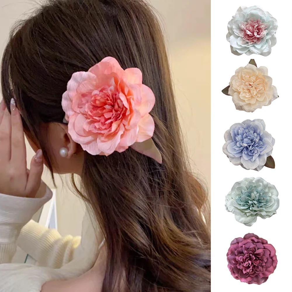 

10 Pcs/ Set Fashion Peony Flower Women Hair Clip DIY Straw Hat Accessories Beach Holiday Bohemia Emulation Girl Hair Barrettes