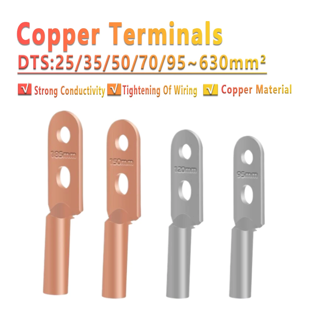 

Tinned Copper Lugs, Ring Crimp Terminals, Battery Wire Welding Cable Connector Kit, Battery Cable Lugs/Dual Hole, 25mm²~630mm²