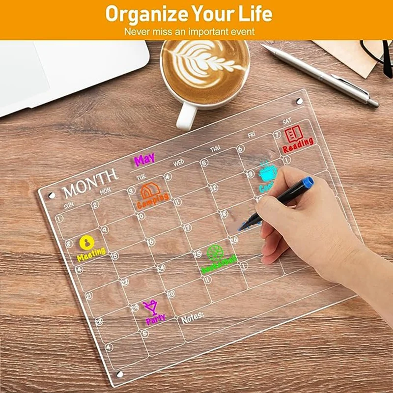 Bloco de notas magnético calendário acrílico semanal planejador de refeição mensal placa apagável calendário semanal geladeira placa de mensagem durável