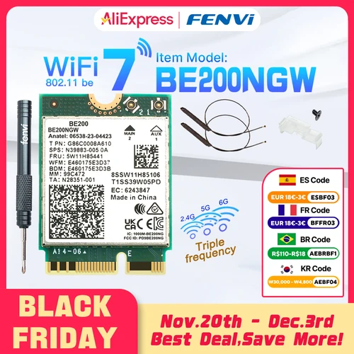 WiFi 7 para tarjeta de red Intel BE200 Bluetooth 5,4 Tri Band 2,4/5/6GHz 8774Mbps BE200NGW M.2 adaptador inalámbrico mejor que Wifi 6E