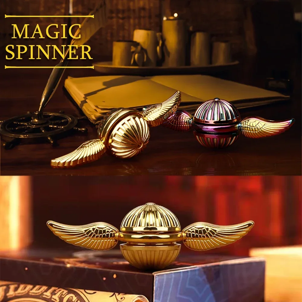 Golden Snitch Fidget Fingertip Gyro Magic Toys with Wings Relief Stress Metal Fidget Spinners Cupid Hand Spinners Rainbow