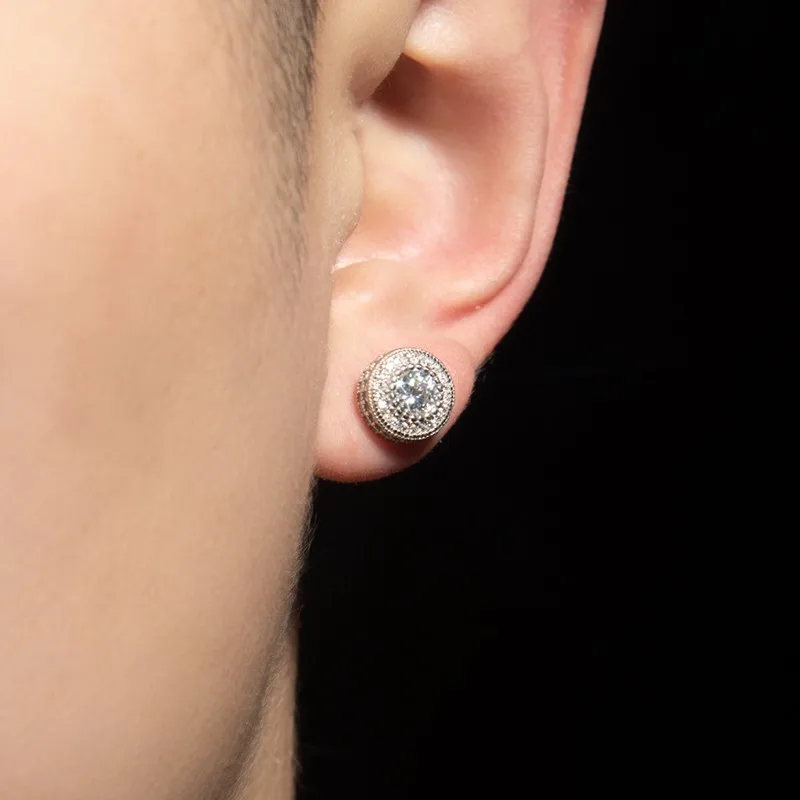 Dropshipping Hip Hop Fashion Jewelry Round CZ Zircon One Piece Stud Earrings For Women Y2k Accessories Free Item Shipping