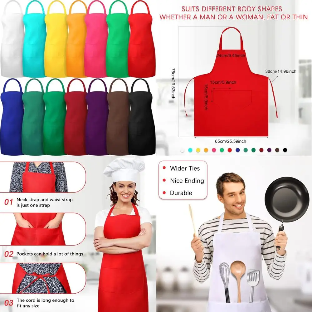 

14-Piece Set of Adult Plain Bib Aprons with Pockets, Ideal for Kitchen, Restaurant, BBQ, and Crafting