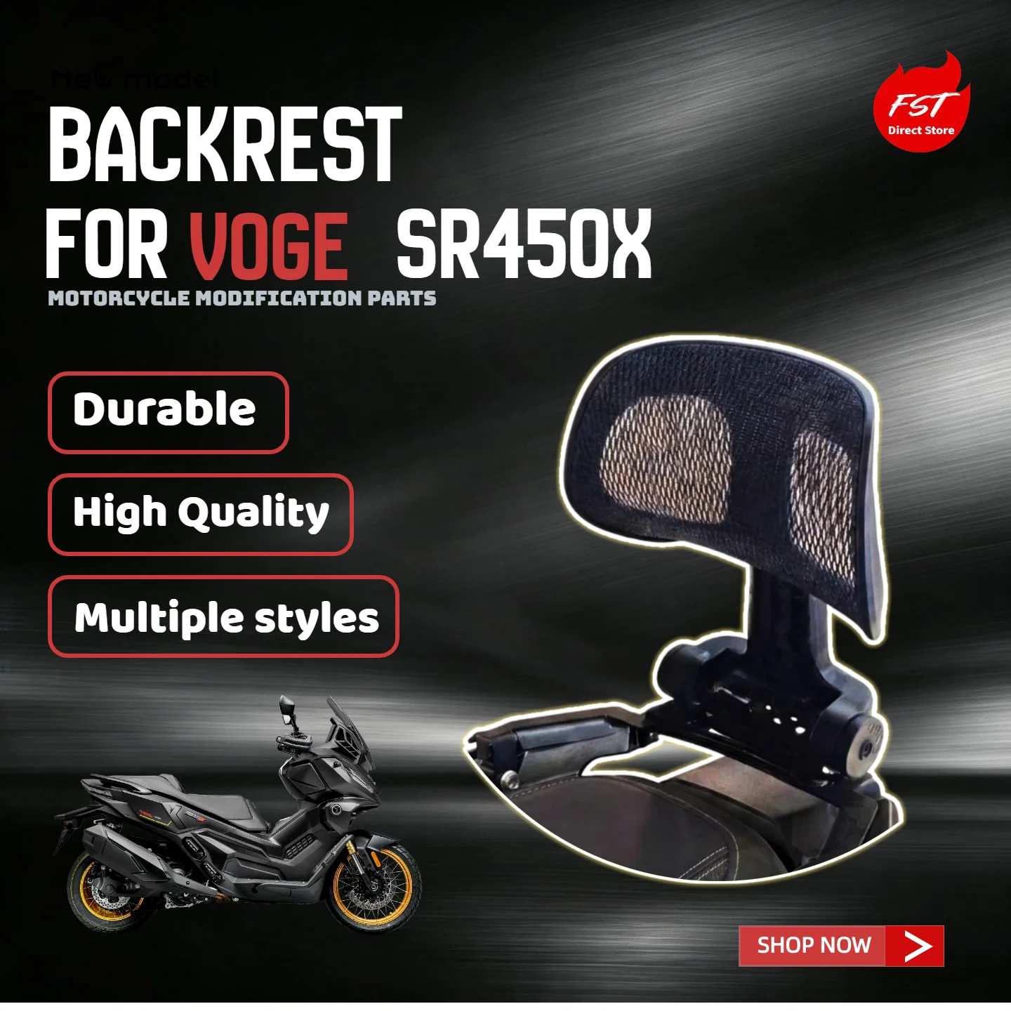 For VOGE SR450X Motorcycle Adjustable Retractable Folding Rear Backrest Waist Support Spoiler Modified Accessories