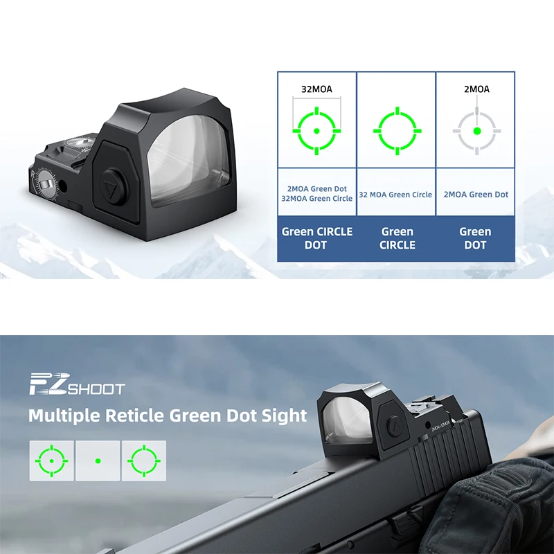 

EZshoot Red Dot Sight Scope Multiple Reticle Reflex Sights 2MOA Dot & 32MOA Circle Optics with Adapter Plate for MOS & Picatinny
