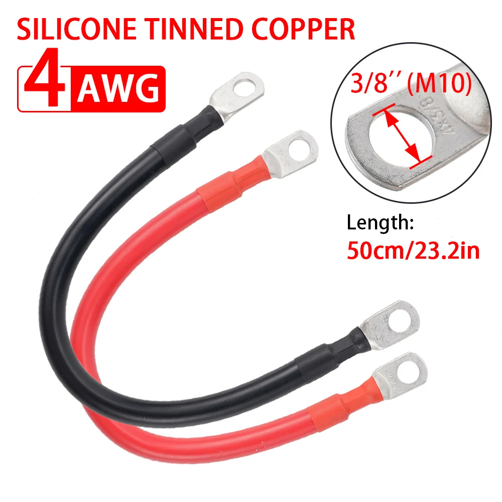 Battery Inverter Cable 2/4AWG 30/50cm Stranded Copper Wire New Energy Vehicle Motorcycle Solar RV Battery Connection Cable