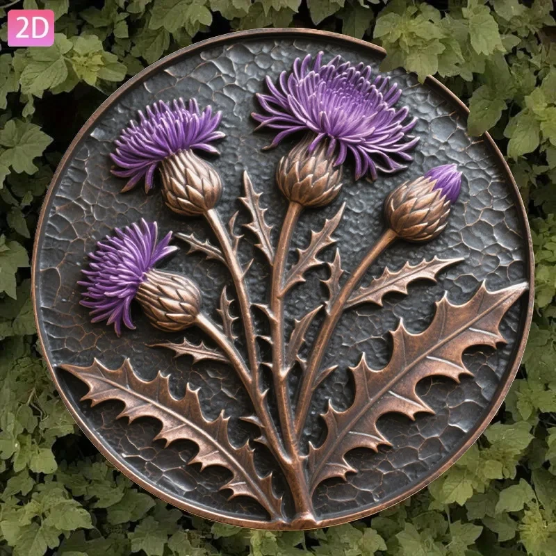 2D Flat 1 Retro Scottish Thistle Logo |   Aluminum Wall Decorations Suitable for Gardens, Kitchens, Bars, Festivals, and Artistic Walls.