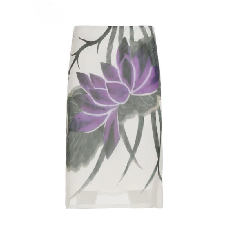 

Американская юбка в отпускном стиле, полуоблегающая, с сетчатыми вставками, цветными блоками и принтом лотоса, облегающая миди-юбка для женщин