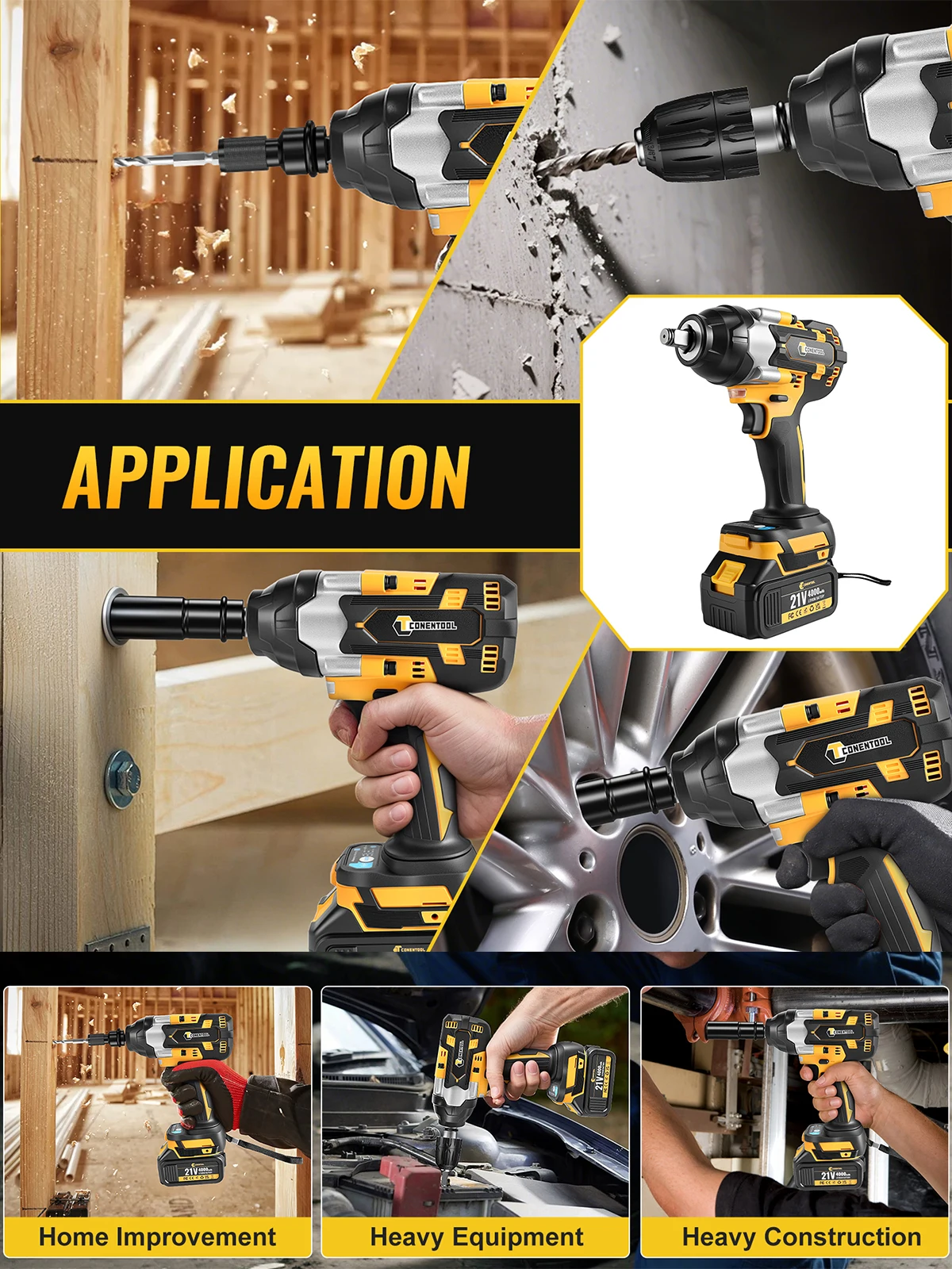 CONENTOOL 1200N.m clé à chocs électrique sans brosse 3 en 1 clé de forage électrique sans fil outils électriques pour Makita 18V batterie broche