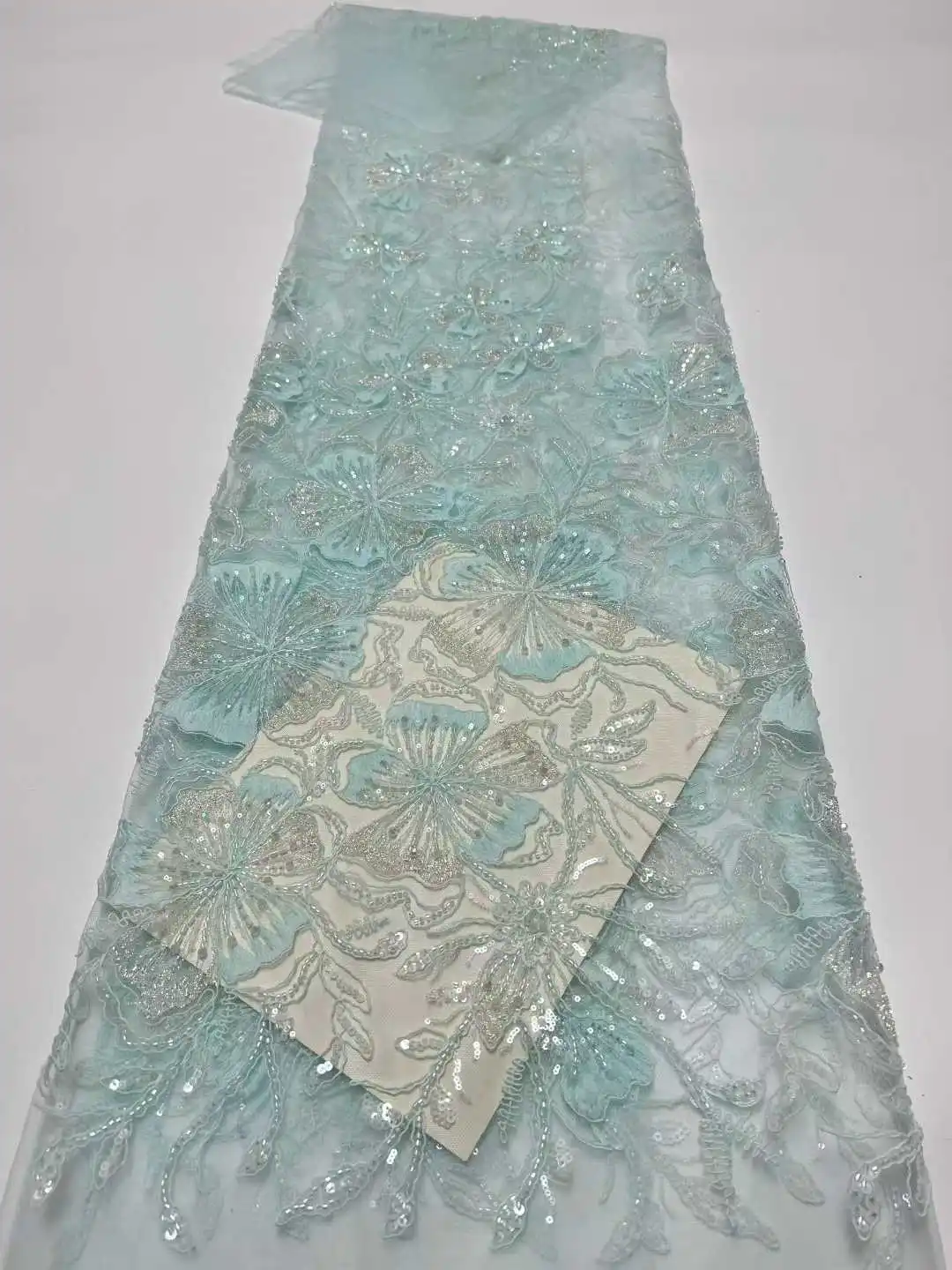 

Fashion African Nigerian Beaded Embroidery Lace 2026 High-End French Sequins Lace Fabric For Wedding Party Dress Sew