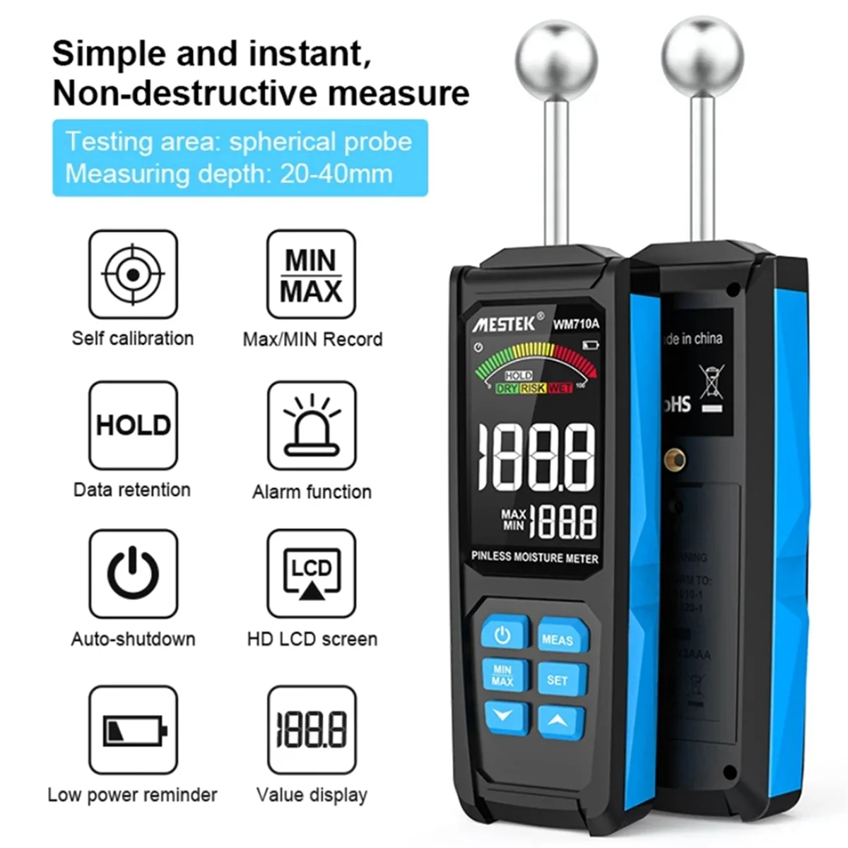 MESTEK Digital Wood Moisture Meter Wood Moisture Detector Moisture Tester Non-Contact Moisture Tester