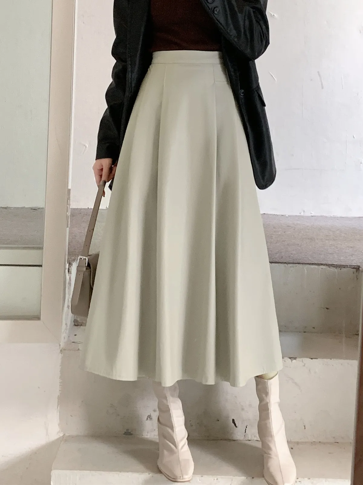 

ZHISILAO New A-line Long Skirt Women Vintage Loose Pu Leather Skirt Autumn Winter 2023
