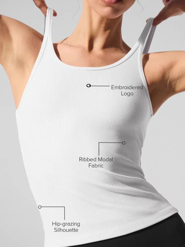 

Black Cotton Elastic Thread Sleeveless Tank Top for Women Breathable Comfort Spaghetti Strap Fitness Pilates Sports Vest