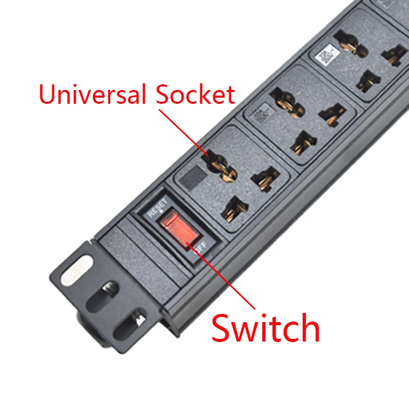 PDU Power Strip Network Cabinet Rack Mount 2/3/4/5/6/7/8/9/10Ways Universal Socket Switch Aluminum alloy Shell 2Meter Cord