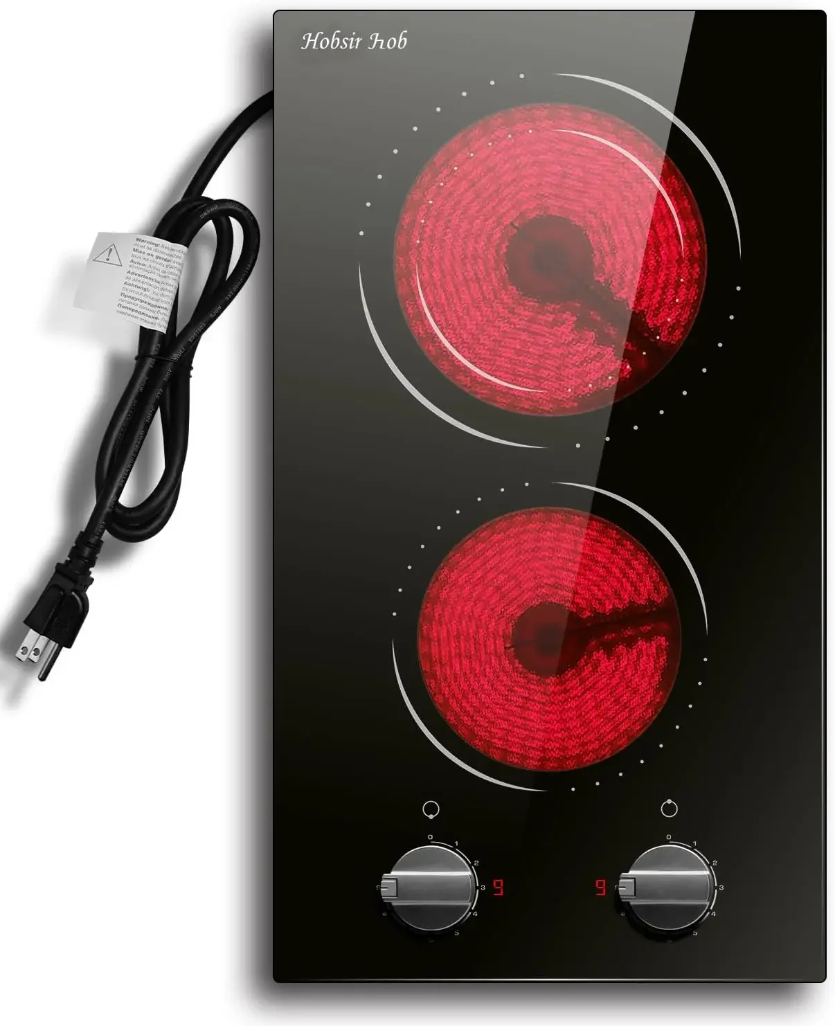 hob 2 Burner Electric Cooktop, 110v Electric Burner Stove Top 12 inch Knob Control Countertop & Built-in Radiant Electric Stove