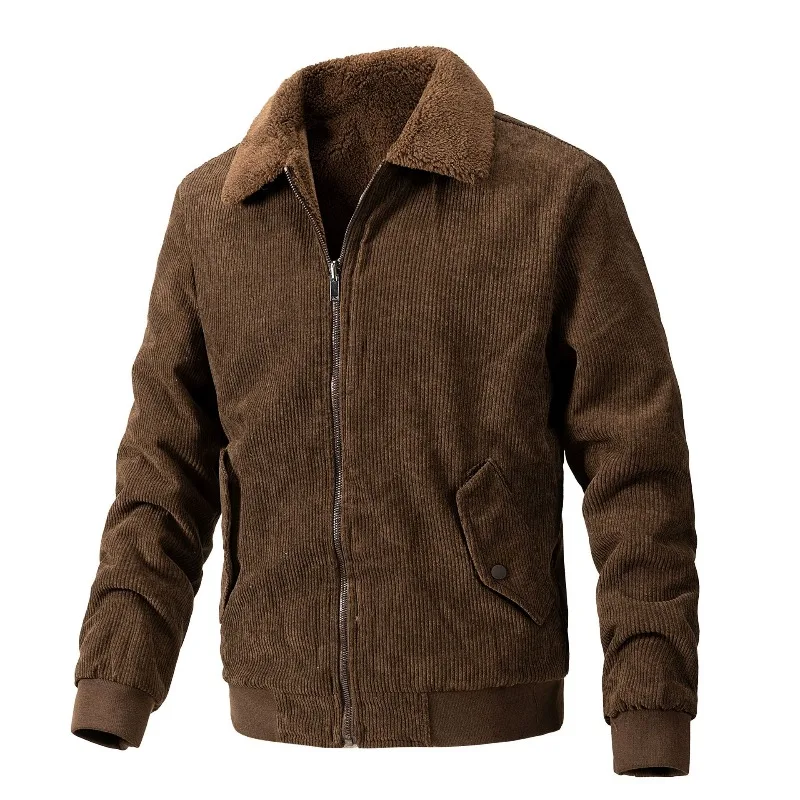 New Fashion Men Corduroy Fleece Warm Down Jackets Quality Man Multiple Pockets Casual Tooling Jackets Male Winter Coats Size 5XL