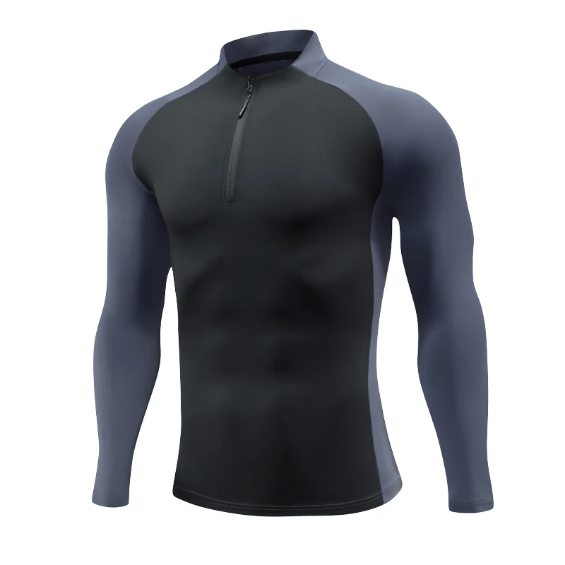 

Men Sports Long Sleeve Running Patchwork Breathable Fitness Quick Dry Marathon Sweatshirt Outdoor Fashion Training Zipper Tees