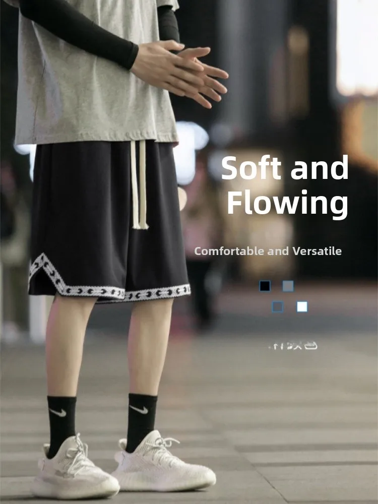 

Мужские летние шорты из ледяного шелка: тонкие, свободные, модные, прямого кроя, дышащие, быстросохнущие, повседневные, средней длины (до колена)