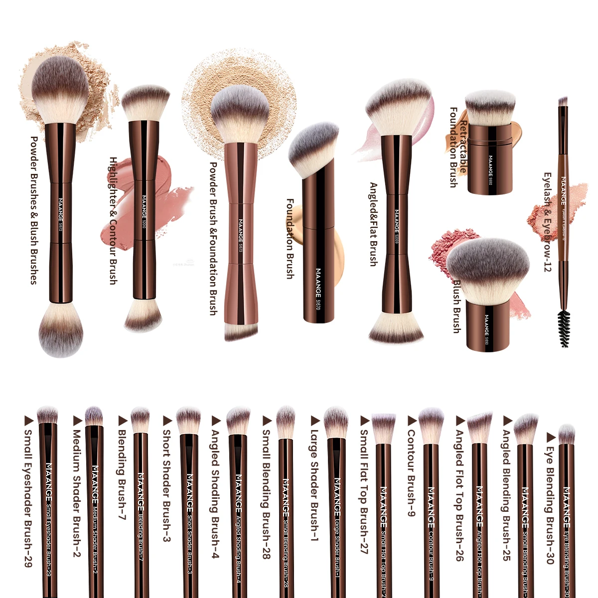 MAANGE Pro Makeup Brush Kit 20pcs Brushes with Storage Bag Dual End Foundation Powder Blush Eyeshadow Brush Beauty Blending Kit
