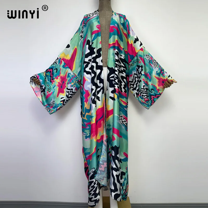 2022 Europe WINYI bikini sweet lady beach Cardigan stitch Cocktail sexy Boho Maxi Holiday party long Sleeve KIMONO Cover-ups