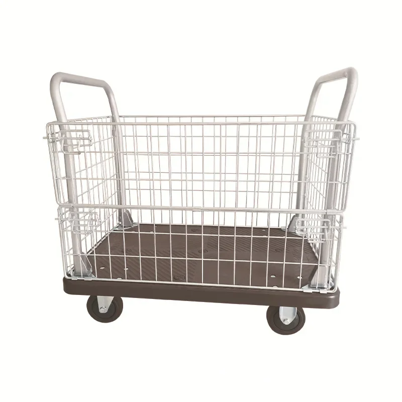 Black Plastic Panel Fixed Fence Car Four Wheels Silent Network Car Warehouse Workshop Grid Truck Trolley
