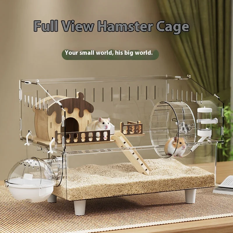 Large Acrylic Clear Hamster Villa Cage for Syrian Gold Teddy Bear Luxury Habitat Stackable DIY Habitat Terrarium