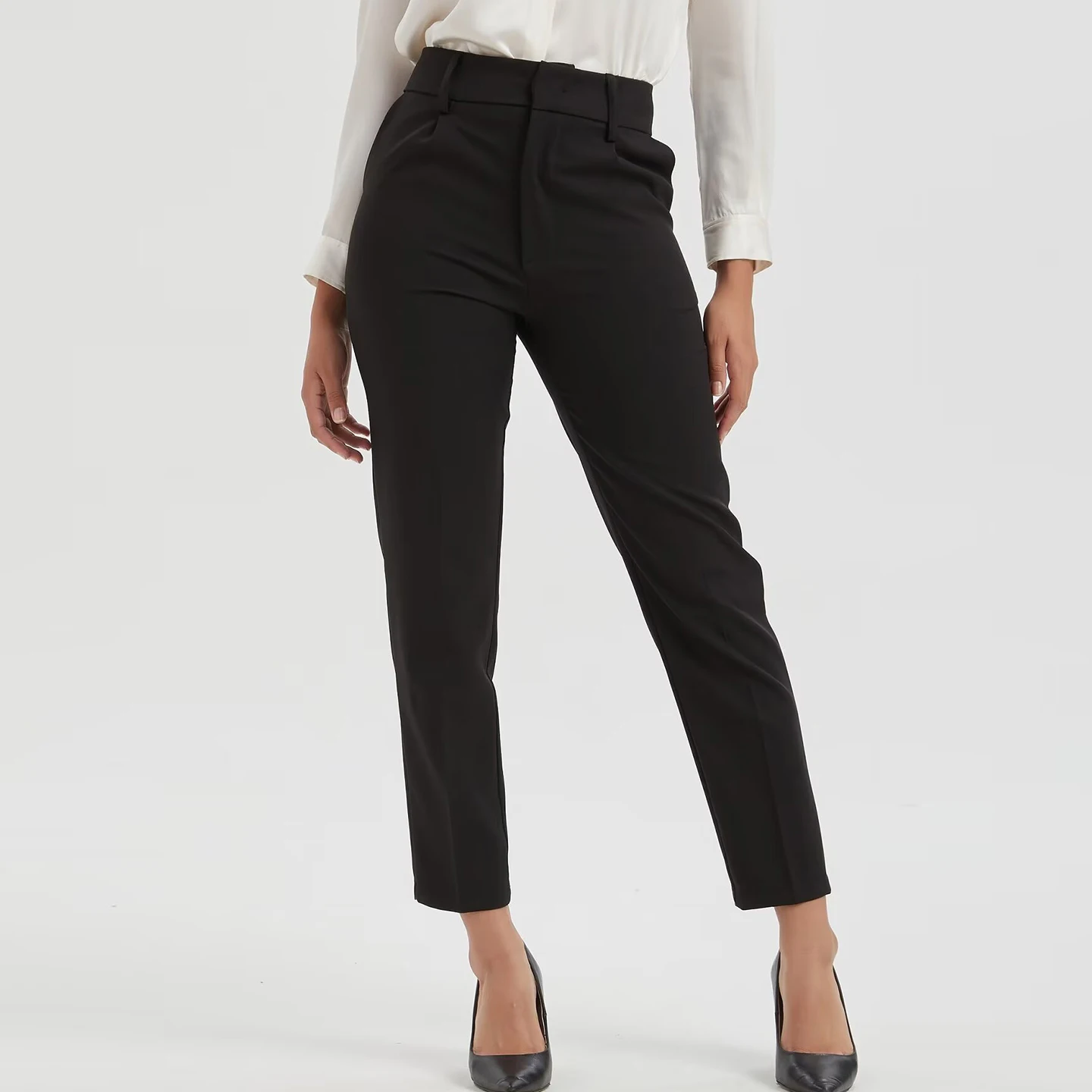 ارتفاع الخصر سليم صالح بنطلون الخريف جديد Sle المرأة Faion الزخرفية مطوي ثني البدلة السراويل تخفيف Sle سبعة/تسعة P...