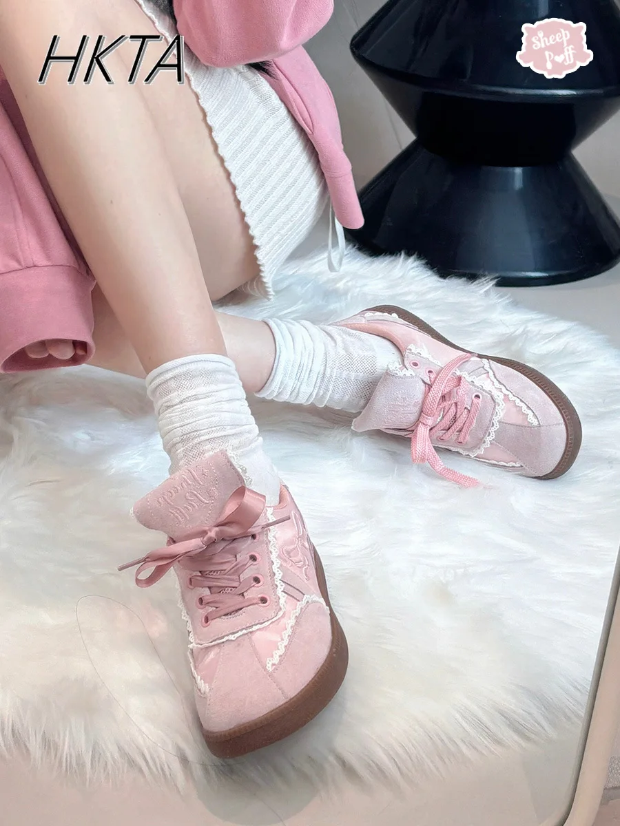 

Lace Splicing Lace Up Casual Lolita Girl Training Shoes New Spring and Autumn Women's Lace Embroidery Lace-up Sports Shoes