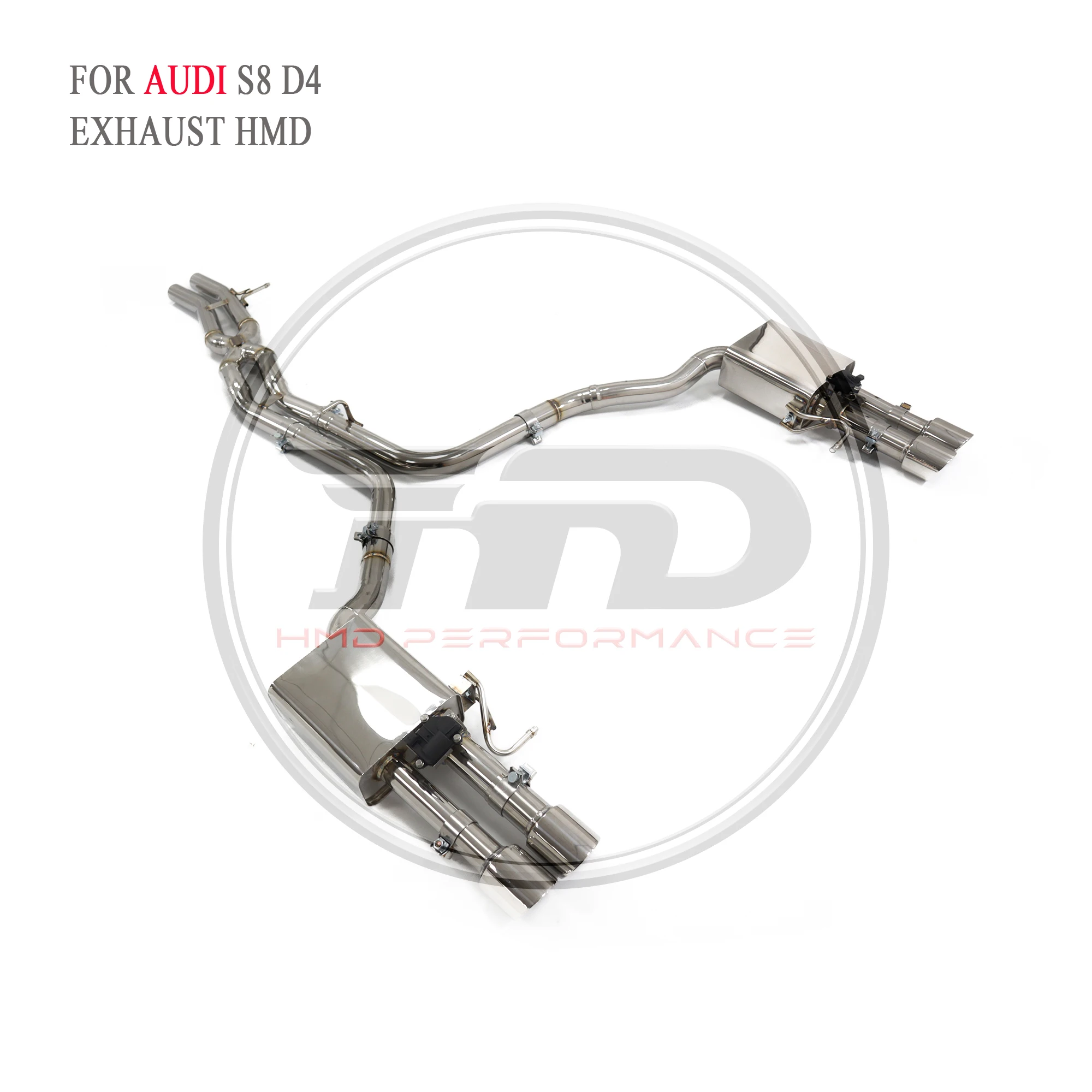 For AUDI S8 D4 catback Stainless Steel Valve Exhaust System Silver Tips Performance Upgrade HMD Auto Parts