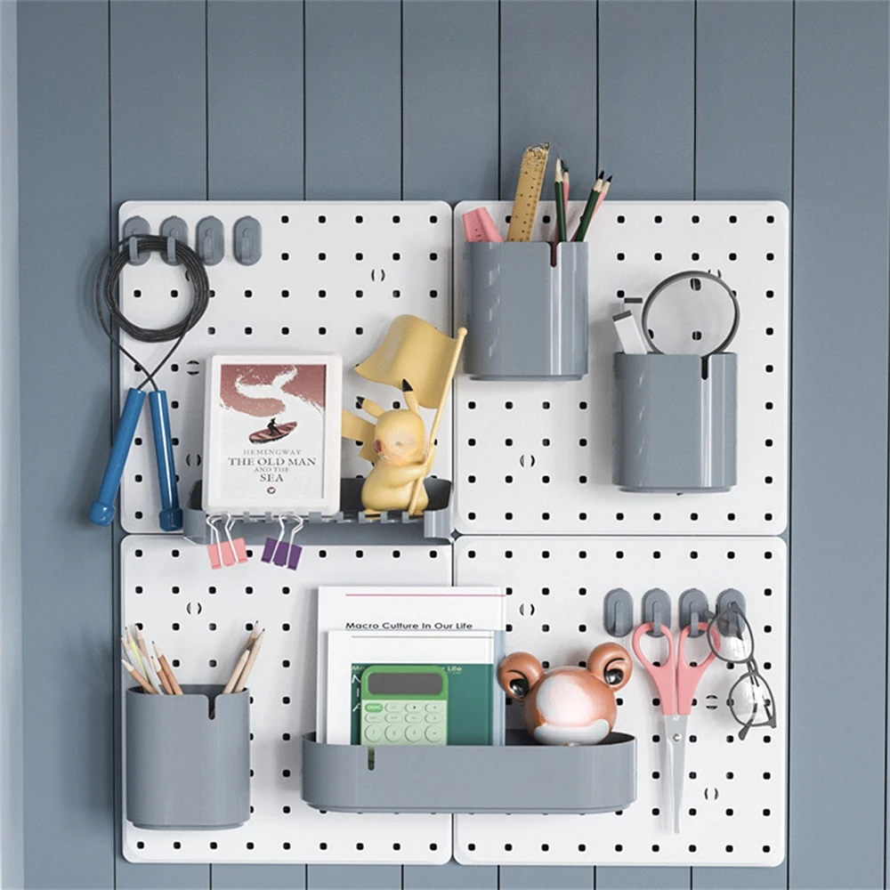 

Punch-free Household Hole Board Kitchen Wall Hanging Storage Holders DIY Wall Mounted Organizer Hooks Rack Display Accessories
