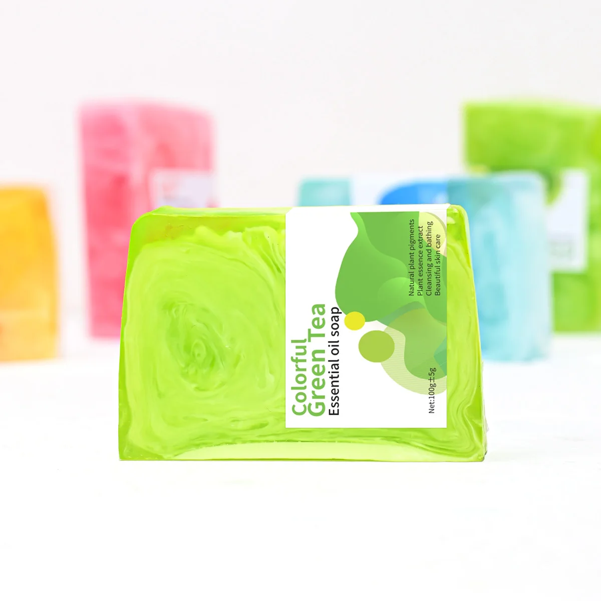 صابون الوجه بالشاي الأخضر الملون، جوهر الشاي الأخضر، ينظف البشرة بلطفًا، ويزيل حب الشباب